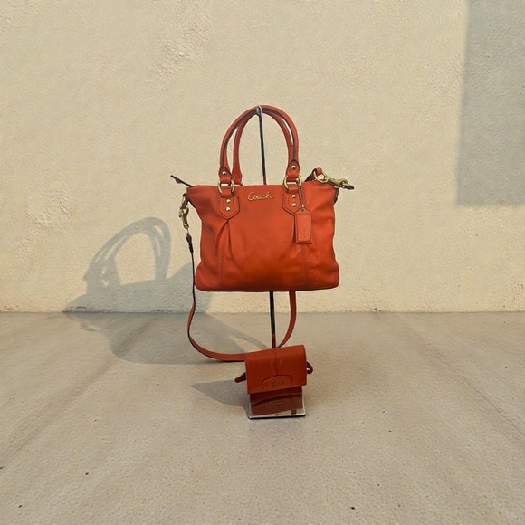 Coach Ashley Mini Tote & CoachCompact Clutch Wallet Tearose Orange - Picture 7 of 12